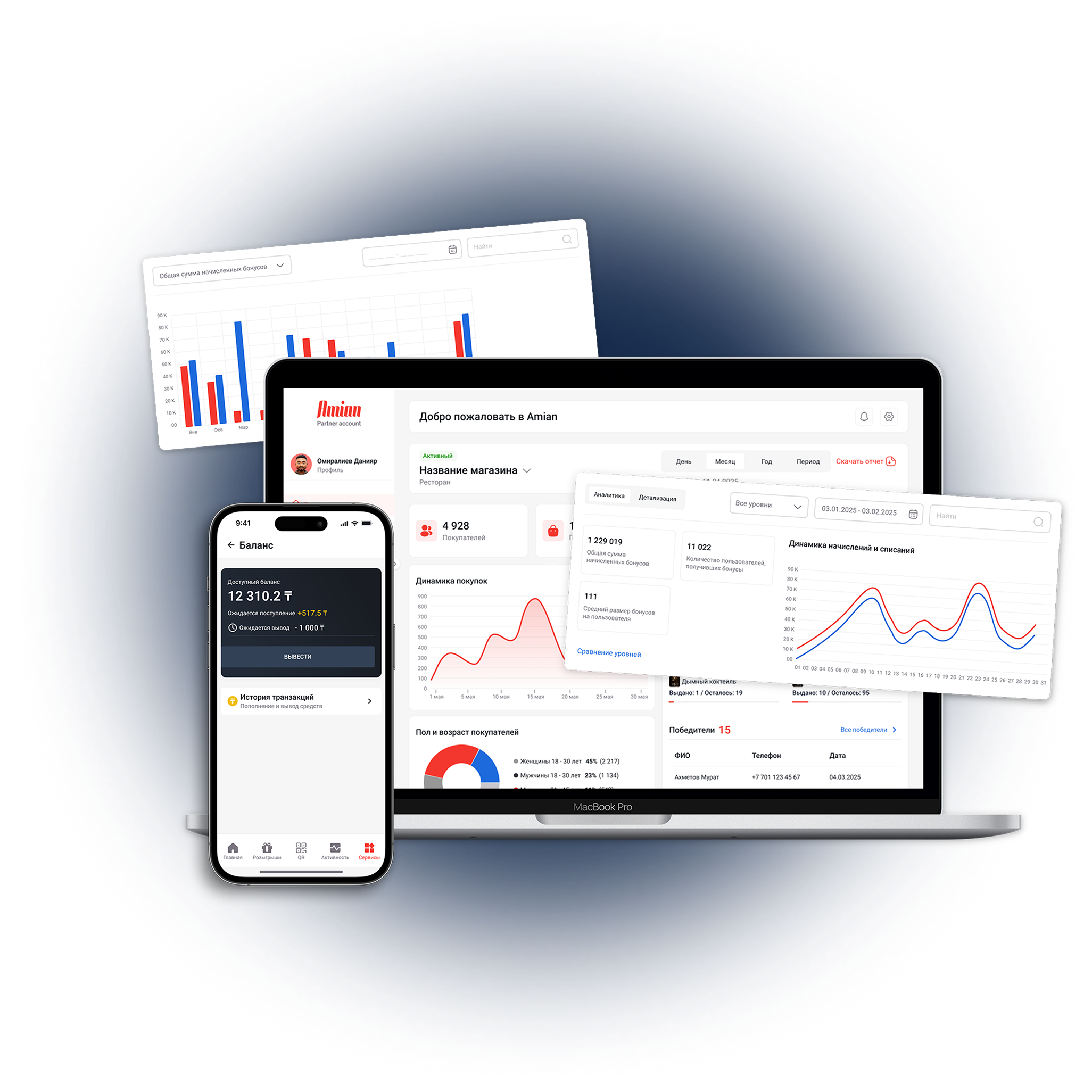 Amian Business интерфейсі бар смартфон